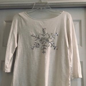 Loft 3/4 Sleeve Sequin Snowflake Top